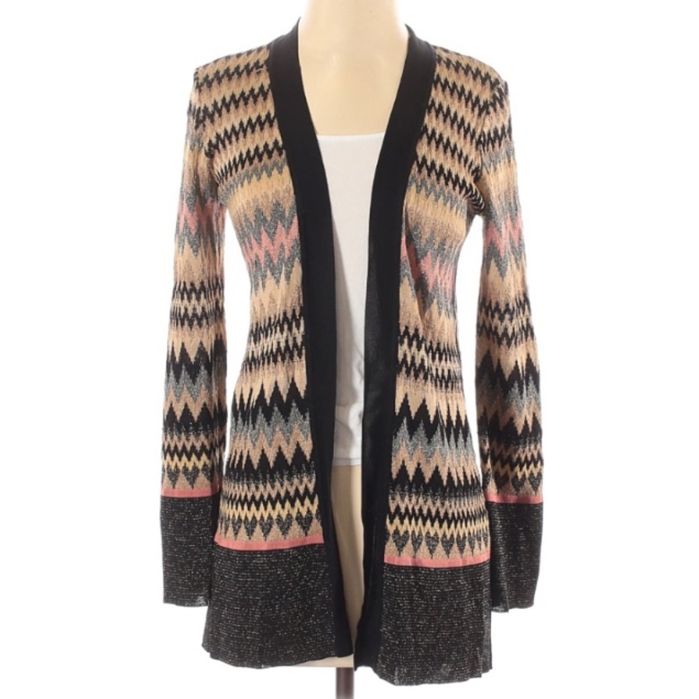 MISSONI metallic gold Chevron print open cardigan small women’s